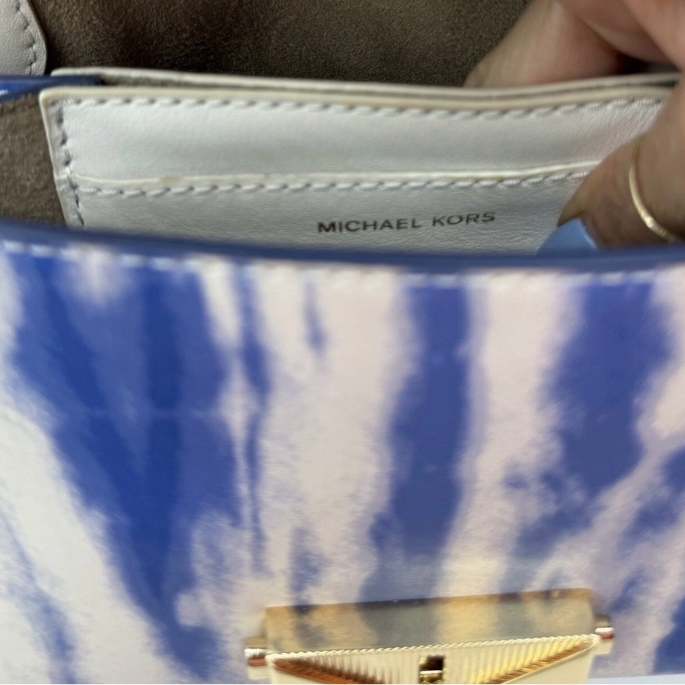 Michael Kors Cece Mini Satchel NWT Blue Tie Dye Leather Crossbody Bag - Picture 11 of 15